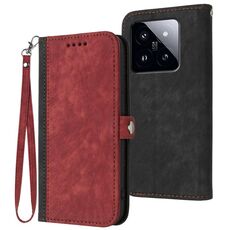 Custodia per telefono in pelle con cinturino a doppia piega con fibbia laterale per Xiaomi 14 Pro (rosso)