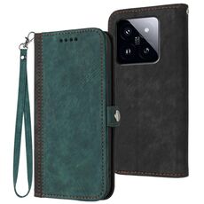 Per Xiaomi 14 Pro Custodia per telefono in pelle con fibbia laterale doppia piega (verde scuro)