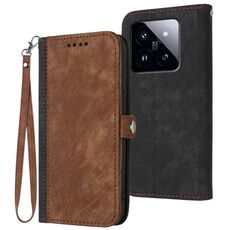 Per Xiaomi 14 Pro Custodia per telefono in pelle con fibbia laterale doppia piega (marrone)