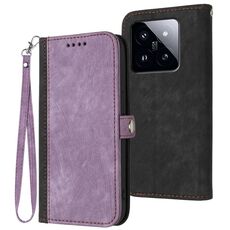 Custodia per telefono in pelle con cinturino a doppia piega con fibbia laterale per Xiaomi 14 Pro (viola)