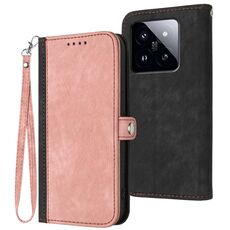 Custodia per telefono in pelle con cinturino a doppia piega con fibbia laterale per Xiaomi 14 Pro (rosa)
