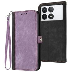 Custodia per telefono in pelle con cinturino a doppia piega con fibbia laterale per Xiaomi Redmi K70 (viola)