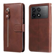 Custodia per cellulare in pelle con cerniera alla moda per Xiaomi Redmi K70E (marrone)