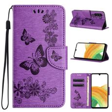 Per Samsung Galaxy S24+ 5G Custodia per telefono in pelle con chiusura a farfalla in rilievo (viola)