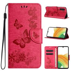 Custodia per telefono in pelle con chiusura a farfalla goffrata per Samsung Galaxy S24+ 5G (rossa)