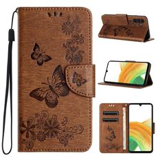 Custodia per telefono in pelle con chiusura a farfalla in rilievo per Samsung Galaxy S24+ 5G (marrone)