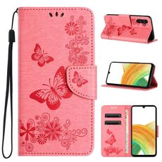 Custodia per telefono in pelle con flip in rilievo a farfalla per Samsung Galaxy S24+ 5G (rosa)