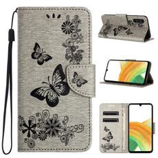 Custodia per telefono in pelle con flip in rilievo a farfalla per Samsung Galaxy S24+ 5G (grigio)