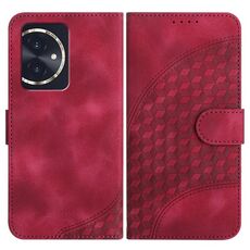 Custodia in pelle per telefono con stampa testa di elefante in rilievo per Honor 100 YX0060 con cordino (rosa rossa)