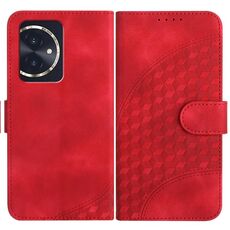 Custodia in pelle per telefono con stampa testa di elefante in rilievo per Honor 100 YX0060 con cordino (rosso)