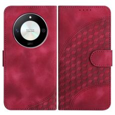 Custodia in pelle per telefono con stampa testa di elefante in rilievo per Honor X50 / X9b YX0060 con cordino (rosa rossa)