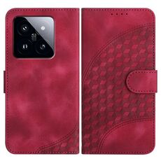 Per Xiaomi 14 Pro YX0060 Custodia in pelle per telefono con testa di elefante in rilievo con cordino (rosa rossa)