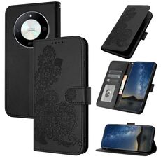 Custodia per telefono in pelle Flip in rilievo con fiori Datura per Honor X50 / X9b (nera)