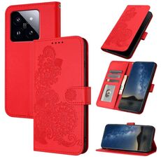 Custodia per telefono in pelle con vibrazione in rilievo fiore Xiaomi 14 Pro Datura (rossa)