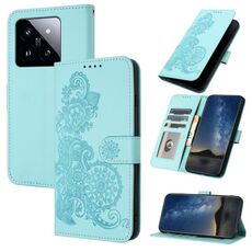 Per Xiaomi 14 Pro Datura Custodia in pelle con motivo floreale in rilievo (azzurro)