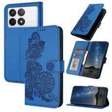 Custodia per telefono in pelle Flip in rilievo con fiore Datura per Xiaomi Redmi K70E (blu)