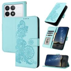 Per Xiaomi Redmi K70E Custodia per telefono in pelle con vibrazione in rilievo fiore Datura (azzurro)