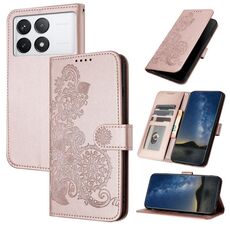 Per Xiaomi Redmi K70E Custodia per telefono in pelle con vibrazione in rilievo fiore Datura (oro rosa)