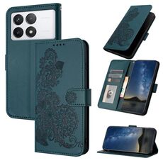 Per Xiaomi Redmi K70E Custodia per cellulare in pelle con motivo a fiori Datura in rilievo (verde scuro)