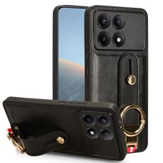 Custodia per telefono posteriore in pelle con cinturino per Xiaomi Poco X6 Pro/Redmi K70E (nera)