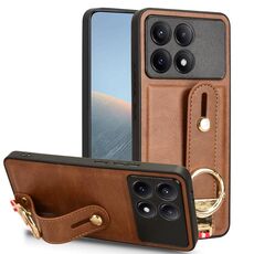 Custodia per telefono posteriore in pelle con cinturino per Xiaomi Poco X6 Pro/Redmi K70E (marrone)