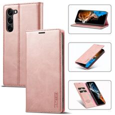 Per Samsung Galaxy S24+ 5G LC.IMEEKE Custodia per telefono in pelle microfibra con magnetismo forte (oro rosa)
