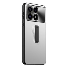 Per Xiaomi Redmi K70 Custodia per telefono con supporto in TPU ibrido in metallo satinato (argento)