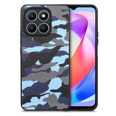 Custodia per telefono posteriore in pelle mimetica retrò per Honor X6a (blu)