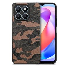 Custodia per telefono posteriore in pelle mimetica retrò per Honor X6a (marrone)