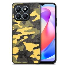 Custodia per telefono posteriore in pelle mimetica retrò per Honor X6a (gialla)