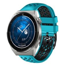 Per Huawei Watch GT3 Pro 46mm 22mm Cinturino in silicone traspirante bicolore (azzurro + nero)