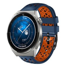 Per Huawei Watch GT3 Pro 46mm 22mm Cinturino in silicone traspirante bicolore (blu notte + arancione)