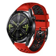 Per Huawei Watch GT3 46mm 22mm Cinturino in silicone traspirante bicolore (rosso + nero)