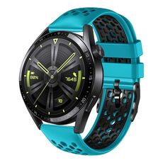 Per Huawei Watch GT3 46mm 22mm Cinturino in silicone traspirante bicolore (azzurro + nero)