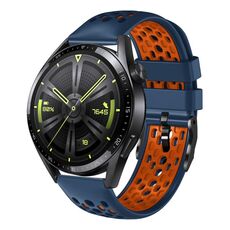 Per Huawei Watch GT3 46mm 22mm Cinturino in silicone traspirante bicolore (blu notte + arancione)