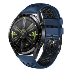 Per Huawei Watch GT3 46mm 22mm Cinturino in silicone traspirante bicolore (blu notte + nero)