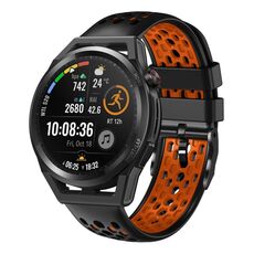 Per Huawei Watch GT Runner 22mm Cinturino in silicone traspirante bicolore (nero + arancione)