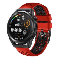 Per Huawei Watch GT Runner 22mm Cinturino in silicone traspirante bicolore (rosso + nero)