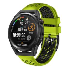 Per Huawei Watch GT Runner 22mm Cinturino in silicone traspirante bicolore (lime + nero)
