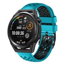 Per Huawei Watch GT Runner 22mm Cinturino in silicone traspirante bicolore (azzurro + nero)