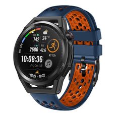 Per Huawei Watch GT Runner 22mm Cinturino in silicone traspirante bicolore (blu notte + arancione)
