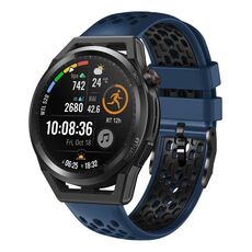 Per Huawei Watch GT Runner 22mm Cinturino in silicone traspirante bicolore (blu notte + nero)