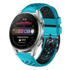 Per Huawei Watch 3 Pro 22mm Cinturino in silicone traspirante bicolore (azzurro + nero)