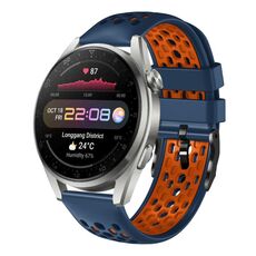 Per Huawei Watch 3 Pro 22mm Cinturino in silicone traspirante bicolore (blu notte + arancione)