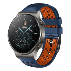 Per Huawei Watch GT2 Pro 22mm Cinturino in silicone traspirante bicolore (blu notte + arancione)