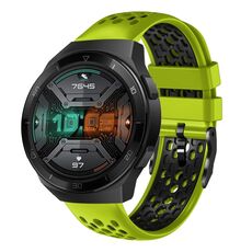 Per Huawei Watch GT 2E 22mm Cinturino in silicone traspirante bicolore (lime + nero)