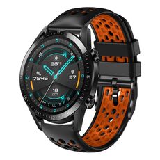 Per Huawei Watch GT2 46mm 22mm Cinturino in silicone traspirante bicolore (nero + arancione)