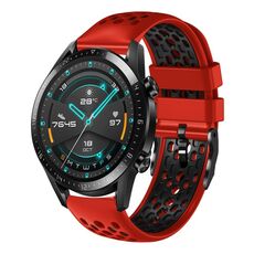 Per Huawei Watch GT2 46mm 22mm Cinturino in silicone traspirante bicolore (rosso + nero)