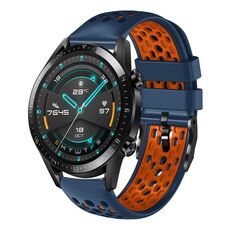 Per Huawei Watch GT2 46mm 22mm Cinturino in silicone traspirante bicolore (blu notte + arancione)