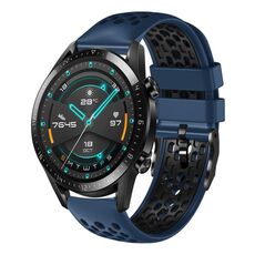 Per Huawei Watch GT2 46mm 22mm Cinturino in silicone traspirante bicolore (blu notte + nero)